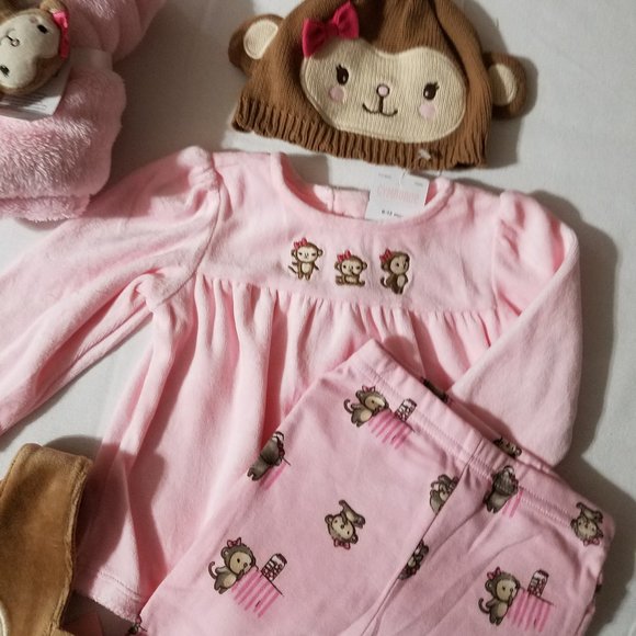 Gymboree Mischievous Monkey 6-12 Pants, shirt, bib, Pocket pal small Lovey, hat - Picture 4 of 5